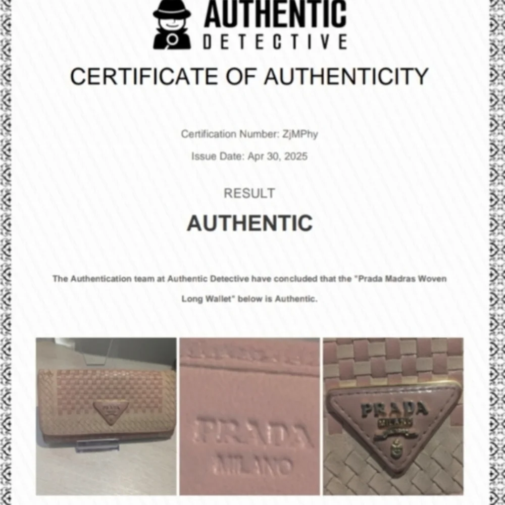 Prada Madras Woven Leather Continental Wallet in Blush Pink With COA